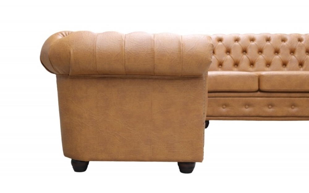 Modell " CHESTERFIELD 3 + E + 3 + BETT" MODULARES ECKSOFA MIT BETTFUNKTION IN LEDER LOOK PREMIUM