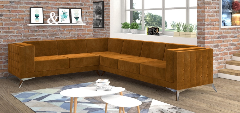 MODELL „WASHINGTON“ MODULARES ECKSOFA: 1 + 2 + 3 + (E) + 3 + 2 + 1 IN SAMTSTOFF VELVET PREMIUM