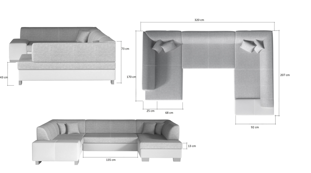 MODELL „ HAVANA“ ECKSOFA IN U-FORM IN GRAU - HELLGRAU