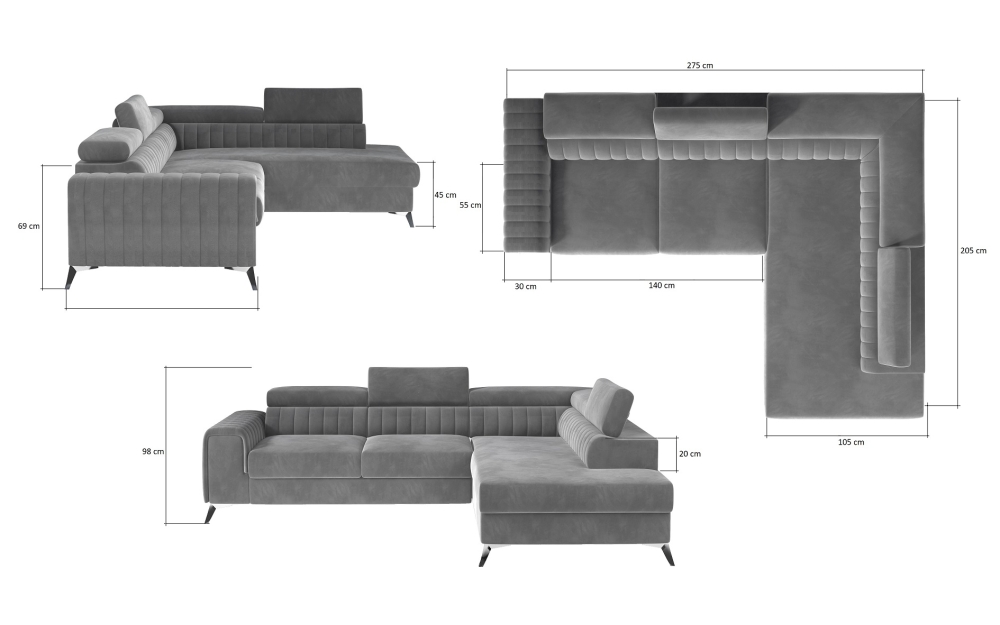 MODELL „LAURENCE“ ECKSOFA IN SAMTSTOFF VELVET *)