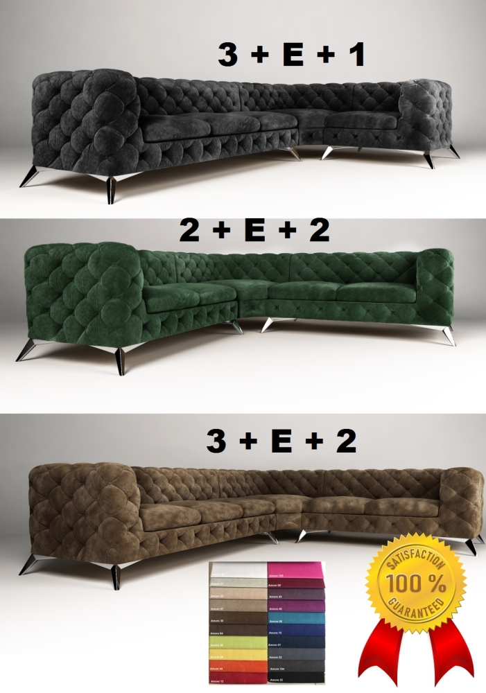 MODELL CHESTERFIELD „ROYAL“ MODULARES ECKSOFA: 1 + 2 + 3 + (E) + 3 + 2 + 1 IN STOFF VELVET SAMT PREMIUM