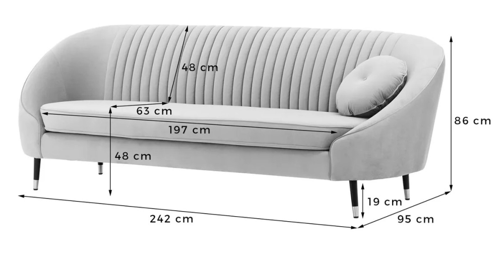 MODELL:  Mademoiselle mit Rippenstruktur 3 SITZER SOFA IN SAMTSTOFF „ VELOURS “ PREMIUM