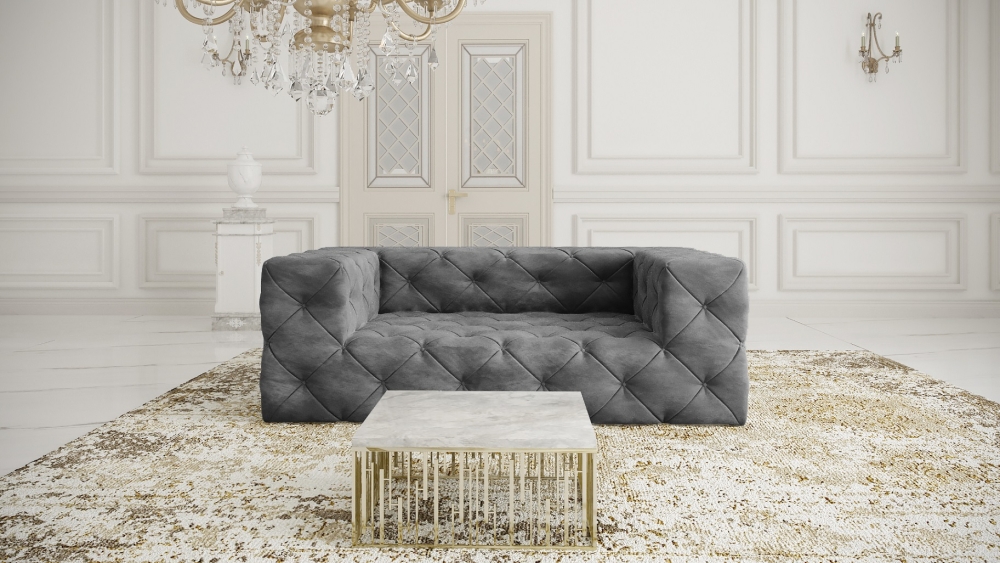 MODELL "CHESTERFIELD PLATINUM" 2 SITZER SOFA IN SAMTSTOFF VELVET  !