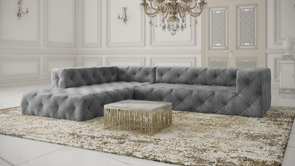 MODELL "CHESTERFIELD PLATINUM" ECKSOFA IN SAMTSTOFF VELVET !