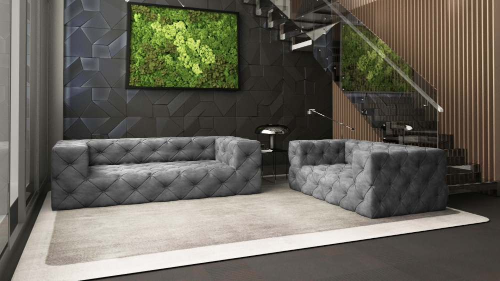 MODELL "CHESTERFIELD PLATINUM" 2 SITZER SOFA IN SAMTSTOFF VELVET  !