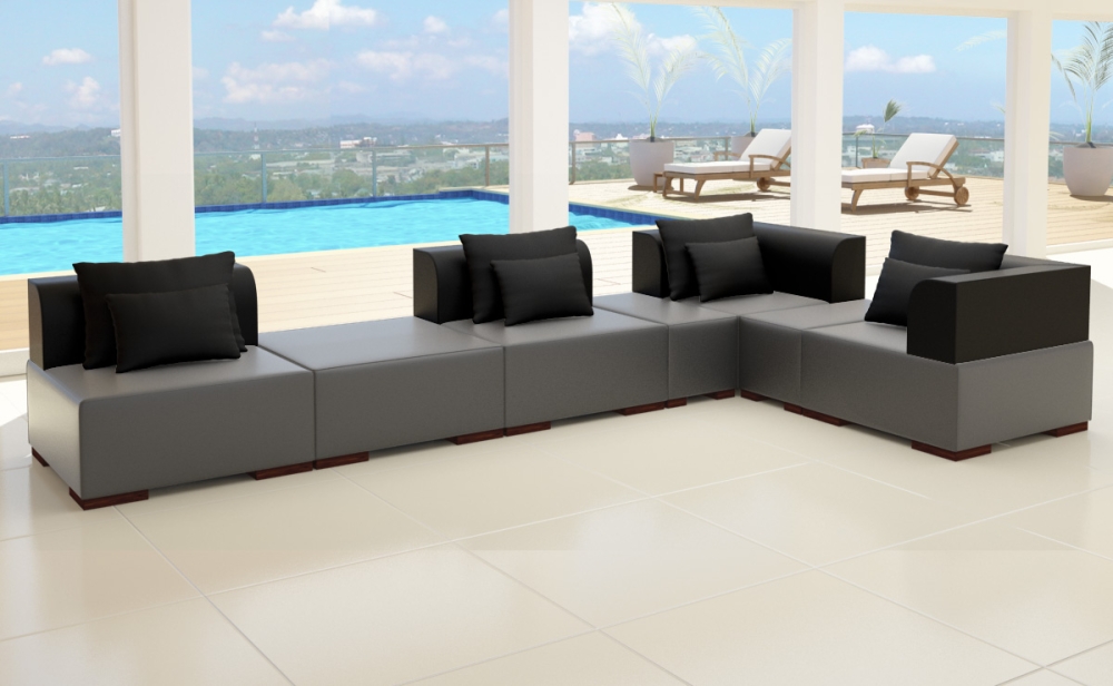 Modell VICTORIA: LEDER LOOK: 2 FARBIG - MODULARES SOFA IN 7 TEILEN