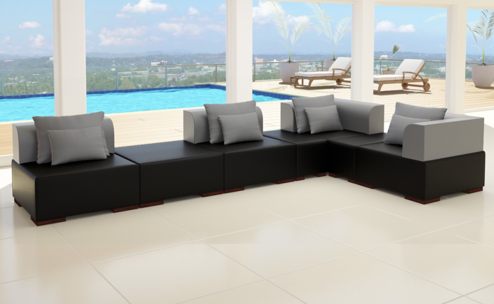 Modell VICTORIA: LEDER LOOK: 2 FARBIG - MODULARES SOFA IN 7 TEILEN