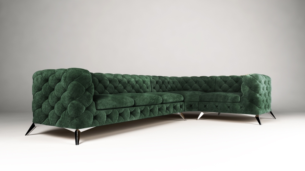 MODELL CHESTERFIELD „ROYAL“ MODULARES ECKSOFA: 1 + 2 + 3 + (E) + 3 + 2 + 1 IN STOFF VELVET SAMT PREMIUM