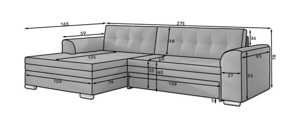 MODELL „SINFONIE“ ECKSOFA MIT BETTFUNKTION IN STOFF „VELVET“ PREMIUM