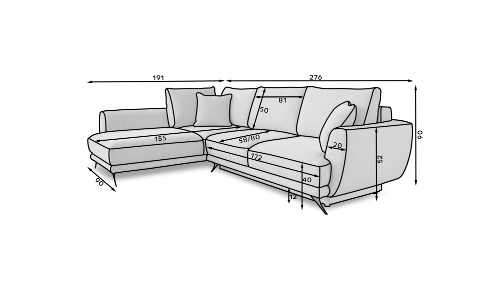 MODELL „SMOKEY “ ECKSOFA MIT BETTFUNKTION IN STOFF „VELVET“ PREMIUM