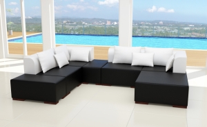 Modell VICTORIA: LEDER LOOK: 2 FARBIG - MODULARES SOFA IN 7 TEILEN